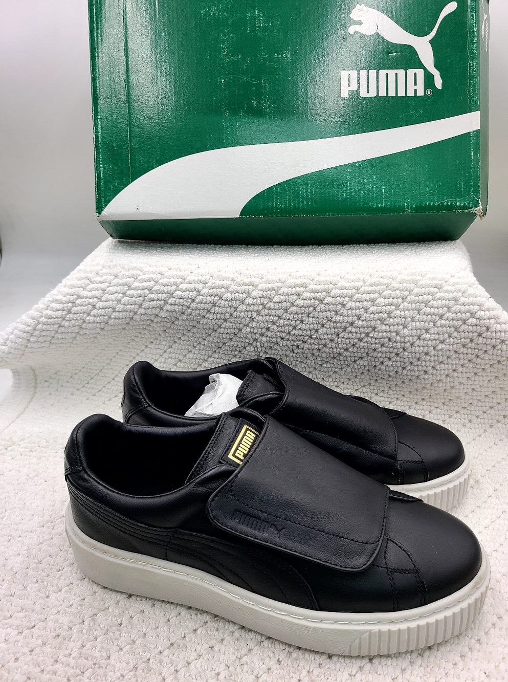 Puma Black Slip-On Sneakers with White Platform Sole